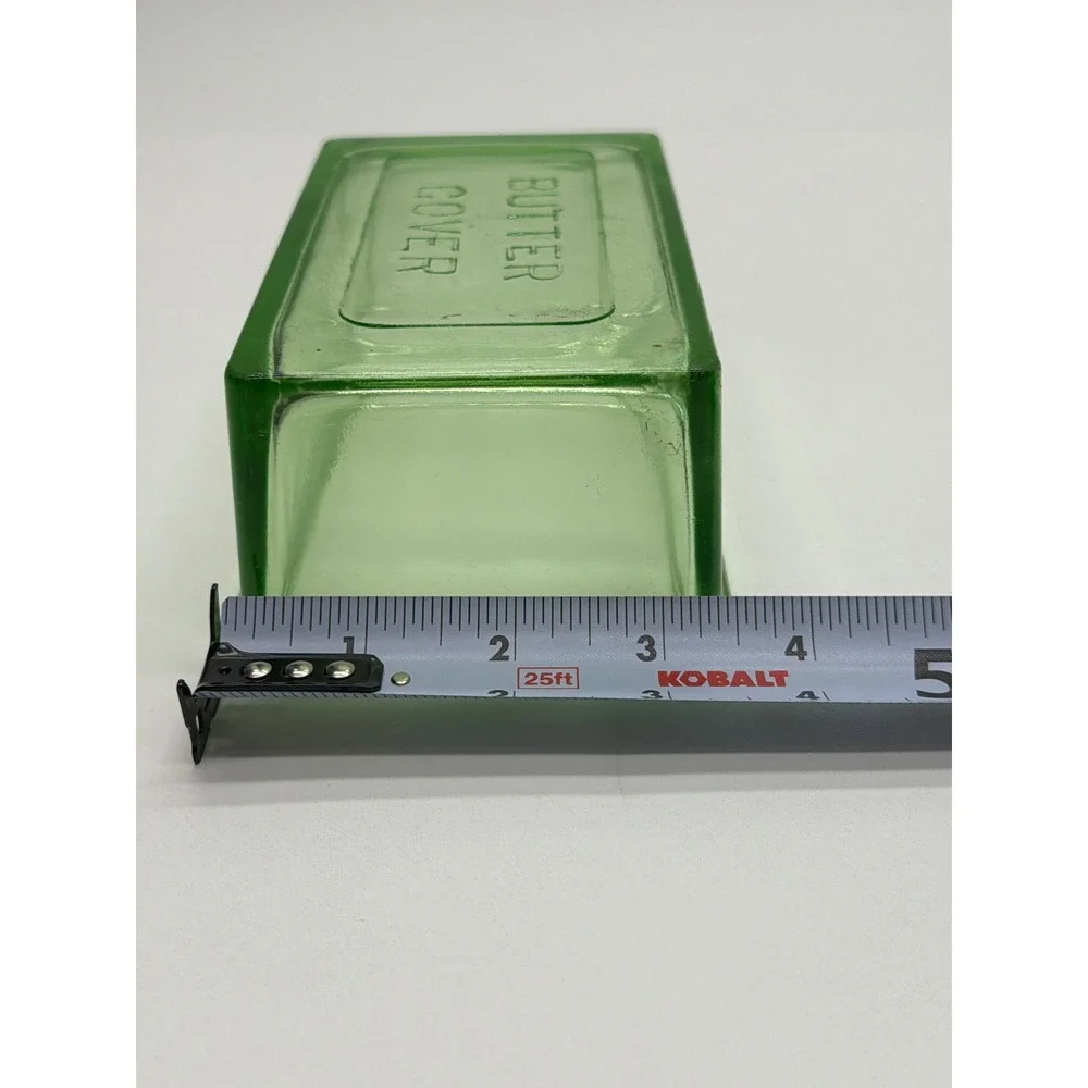 Vintage Green Uranium Glass Butter Cover Refrigerator Dish Lid UV Glow 5.25in